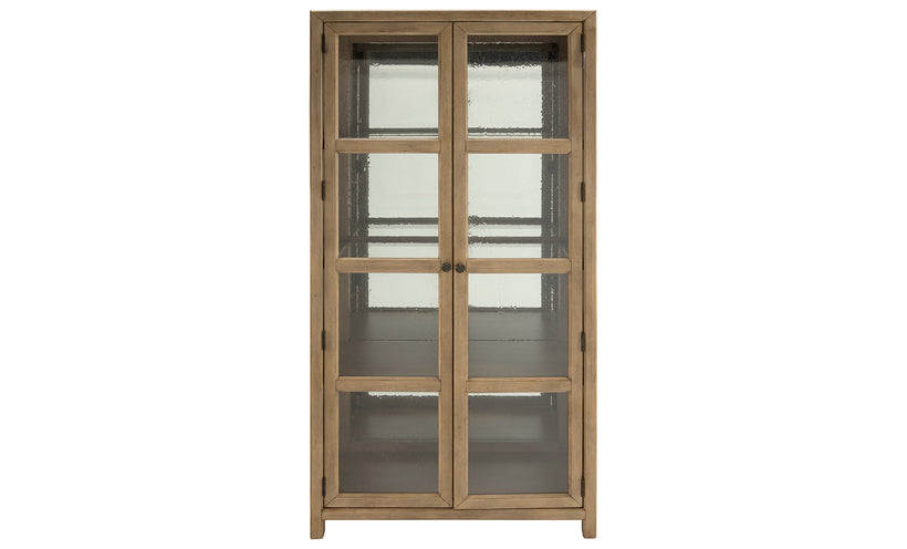 Wooden cabinet with glass doors on a white background